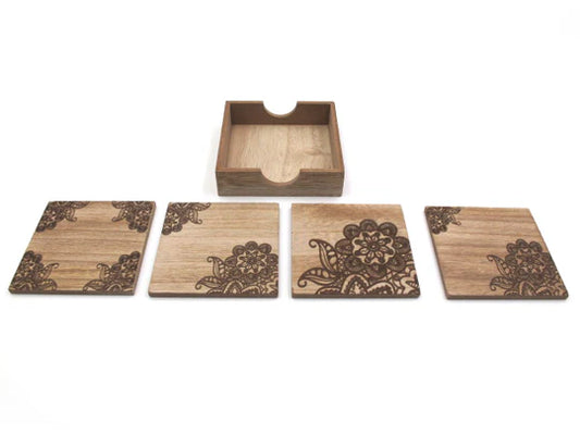 Coaster Set "Flower Engrave"