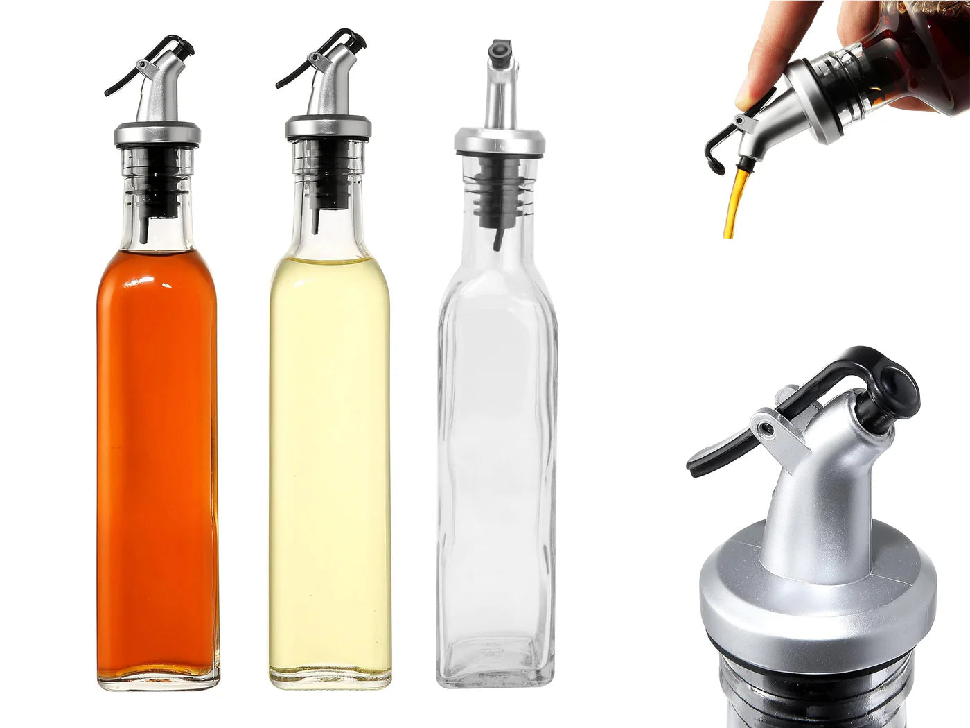 Glass Oil Bottle - 150 ml - 250 ml - 500ml with Easy Pourer