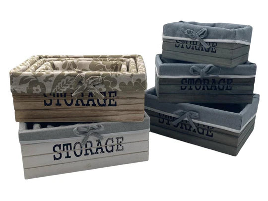 Rectangular Wooden Storage Basket Set of 3