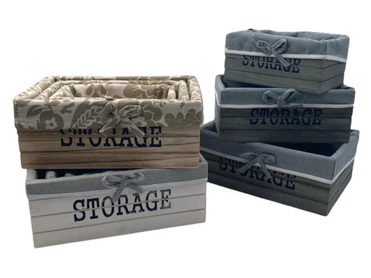 Rectangular Wooden Storage Basket Set of 3