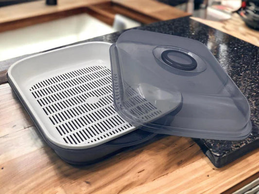 Rectangular bowl and strainer with lid set