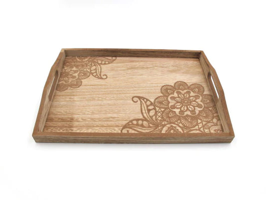 Wooden "Flower Engrave" Small Tray