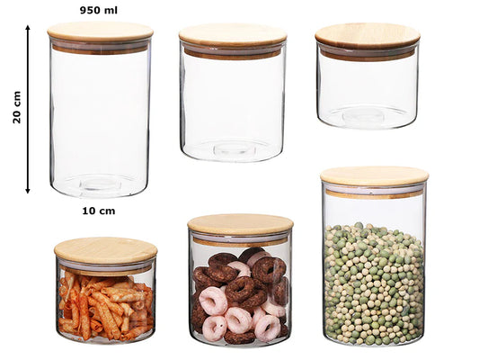 Borosilicate Glass Round Jar Wood Cover 950 ml