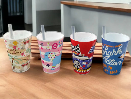 Children Plastic Cup with Straw 400ml Food Grade VC-730