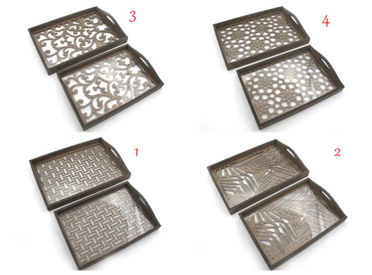 Set of 2 engraved wooden trays