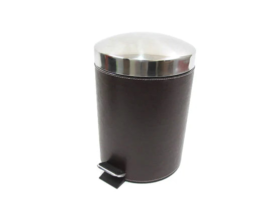 Stainless steel leather coated dustbin with plastic inne