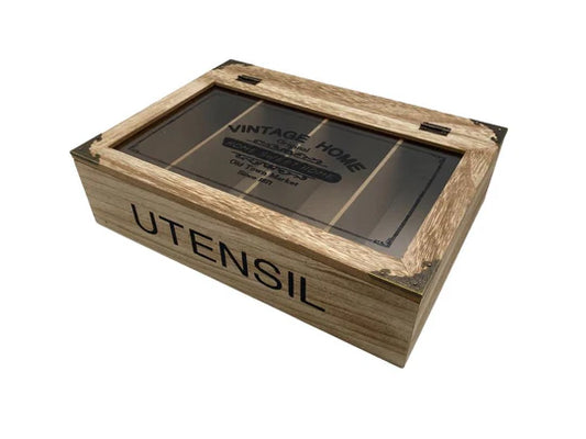 Wooden "Vintage Home" Large Utensils Box